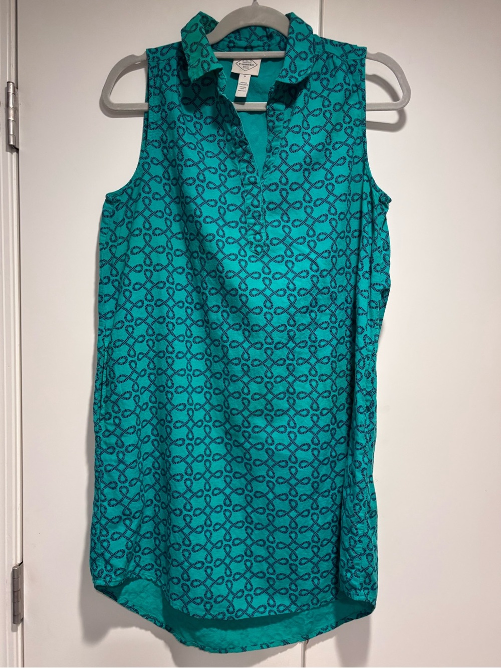 St. John's Bay Green Patterned Sleeveless Shirt Dress